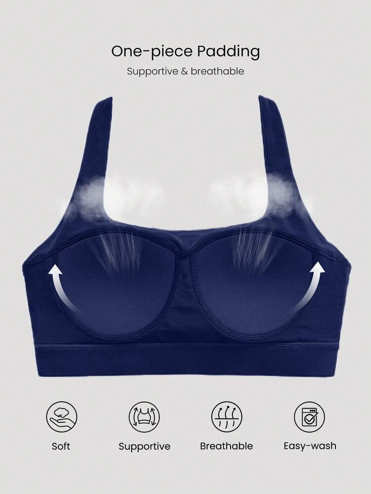 FeatherFit™-Sujetador deportivo con copas incorporadas, cuello en V, espalda descubierta y ajustable, de impacto medio, para correr, trotar, entrenar y hacer ejercicio en el gimnasio