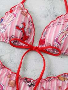 Swim Mod Bộ bikini hai mảnh in họa tiết ngẫu nhiên gợi cảm dành cho nữ, kiểu dây buộc nơ, thích hợp cho kỳ nghỉ biển. - Nhiều màu - Xem 5
