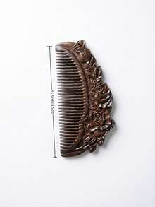 Cirelle Sandalwood Fine Tooth Hair Comb Handmade Natural Wooden Comb Exquisite Rose Pattern Black Gold Sandalwood Bristles Suitable For Normal Hair Anti Static Detangling Hair Care Tool Gentle Scalp Massage Comb Portable Lightweight Daily Grooming Accessory Home Travel Use Stylish Hair Styling Comb Gift For Women Girls Beauty Essential Durable Hairdressing Tool - monochrome - View 3