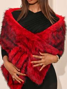 Mima John 女士时尚优雅 Toca 披肩开衫，秋冬 - 紅色 - 查看 4