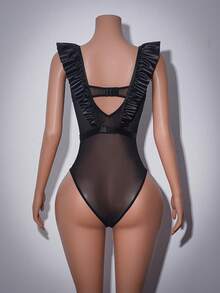 AltCore Mono sexy transparente con recortes de volantes en patchwork negro - Negro - Ver 7