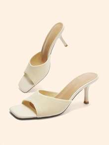 CUCCOO BASICS Women's Square Toe Thin High Heel Black Casual Versatile Sandals, Sexy For Dates, Parties And Summer Outings Spring Shoes Spring Break Easter For Christmas - Rice apricot - View 9