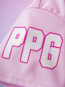 THE POWERPUFF GIRLS X SHEIN 1件装 女童可爱休闲卡通印花V领短袖舒适运动T恤 - 粉色 - 查看 9