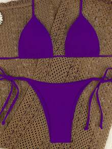 Swim Basics 2025 Women's Solid Color Tie-Front Bikini Set - Purple - View 8