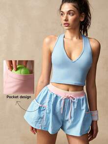 VARSIVA Quần short nữ kiểu dáng thường ngày, có dây rút, phối màu, đa năng cho cả mặc hàng ngày và thể thao. - Nhiều màu - Xem 14