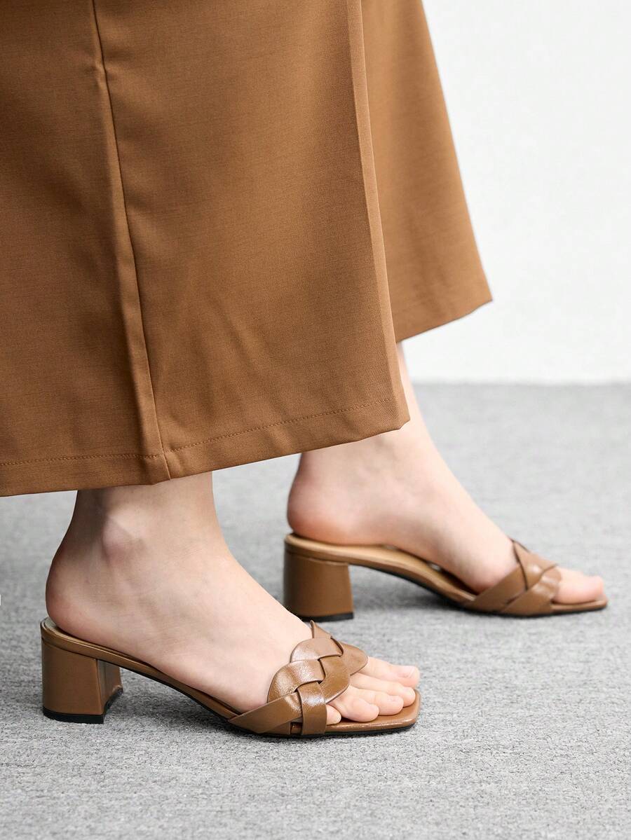 CUCCOO BIZCHIC Ladies Brown Crossstrap High Heel Sandals, Square Toe Comfort High Heel Sandals Commuter Style Sandals - Brown - View 1