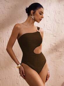 Swim Chiccia Bộ đồ bơi liền thân Monokini màu đen trơn gợi cảm dành cho nữ - màu nâu - Xem 5