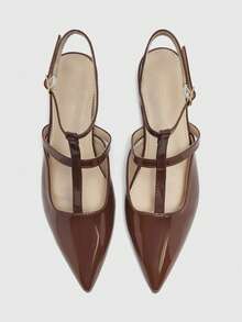 CUCCOO BIZCHIC 2026 Spring And Summer New Patent Leather Cross Thin Strap Pointed Heel Flat Shoes Closed Toe Sandals - Brown - View 7