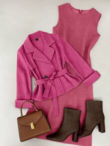 GlowEve A Two Pieces Autumn Set For Women's Elegant And Commuting Style Woven Together - Hot Pink - View 1