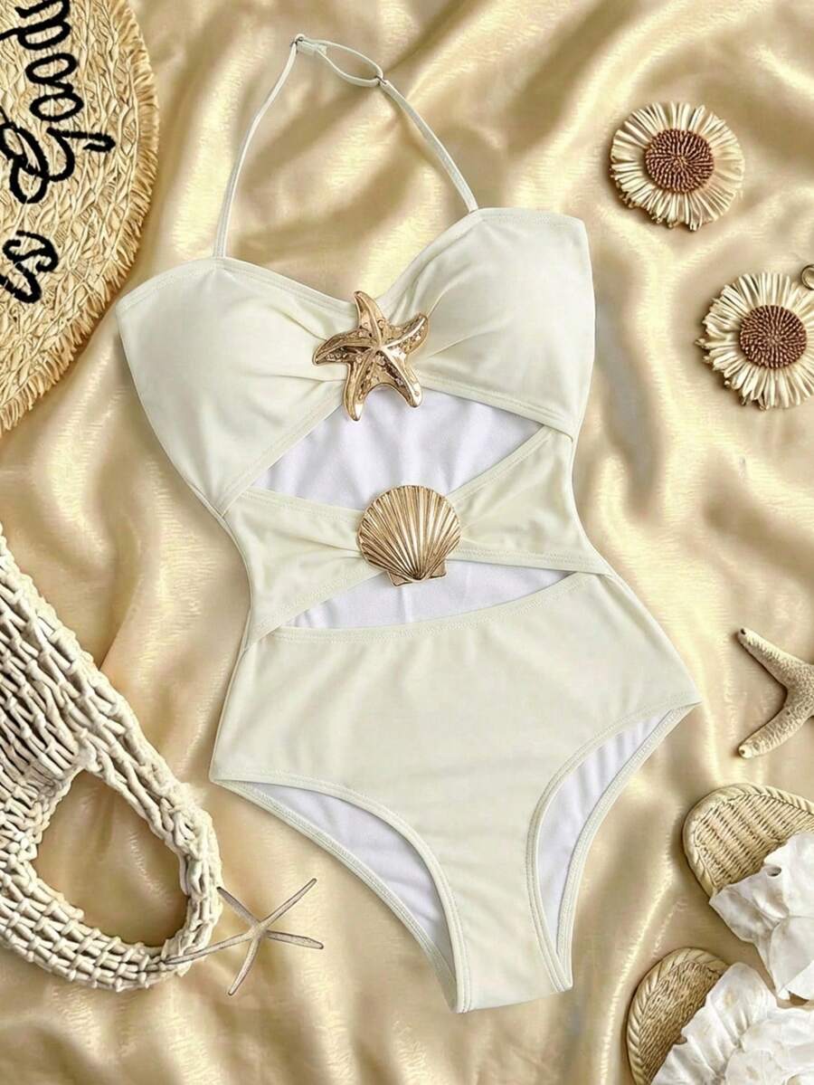 Travachic KIDS Tween Girl Metallic Cutout One-Piece Swimsuit For Beach/Resort,Kids - Beige - View 1