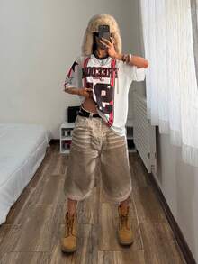 StreetHx Oversized Women's V-Neck Letter & Number Print Raglan Sleeve T-Shirt, Street Style, Spring/Summer - Multicolor - View 5