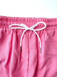 VIVINTIMO Conjunto de camisa y pantalones cortos con estampado de plantas para hombre, casual, para vacaciones - Rosa - Ver 7