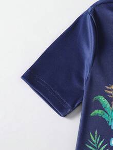SHEIN 男童恐龙字母印花圆领短袖上衣和短裤/长裤休闲家居服套装 - 寶藍色 - 查看 5