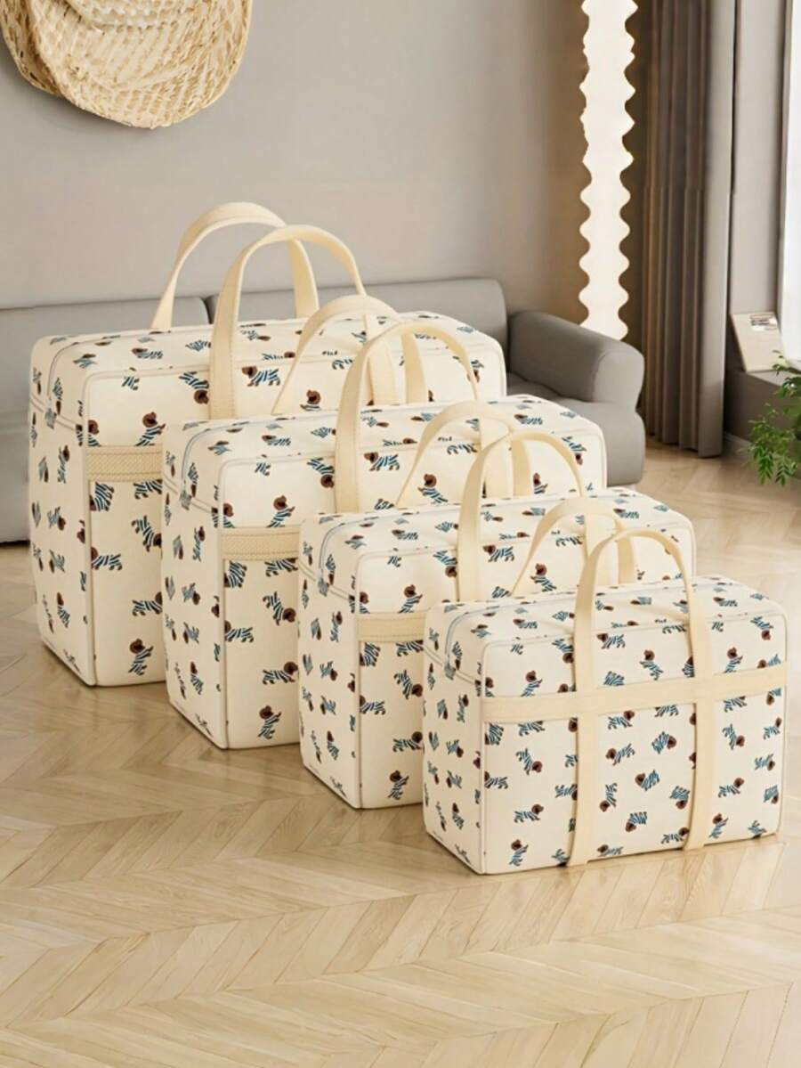 Dog Print Waterproof Storage Bag Extra Large Capacity Durable Non Woven Fabric Foldable Design Moving Supplies Clothes Quilt Blanket Organizer Dust Proof Portable Carry Handles - Multicolor - View 1