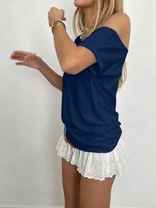 Sundraya Áo kiểu nữ casual gợi cảm cổ lệch, màu xanh navy, hàng mới về mùa hè, thích hợp cho hẹn hò, thiết kế đẹp, phù hợp cho chụp ảnh và mặc dạo phố. - Nhiều màu - Xem 4
