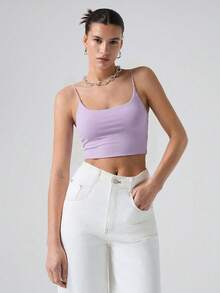 SHEIN EZwear 薰衣草色露脐休闲背心，情人节/新年女士礼物 - 淡紫色 - 查看 3