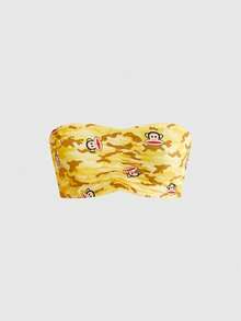 Paul Frank X ROMWE Set de 3 tops tubo con pliegues y estampado de dibujos animados, de estilo casual para mujer - Amarillo - Ver 10