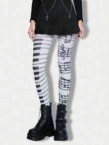 ROMWE Anime 1pc Asymmetric Sexy Stockings/Pantyhose/Leggings For Women - Black and White - View 3