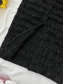 SHEIN Tween Girl Kids Jacquard Knit Black Front Twist Camisole Snug Fit Dress Black Smocked Dress Black Vacation Dress Smocked Black Dress Black Summer Dress Black Sleeveless Dress Ruffle Black Dress - Black - View 5