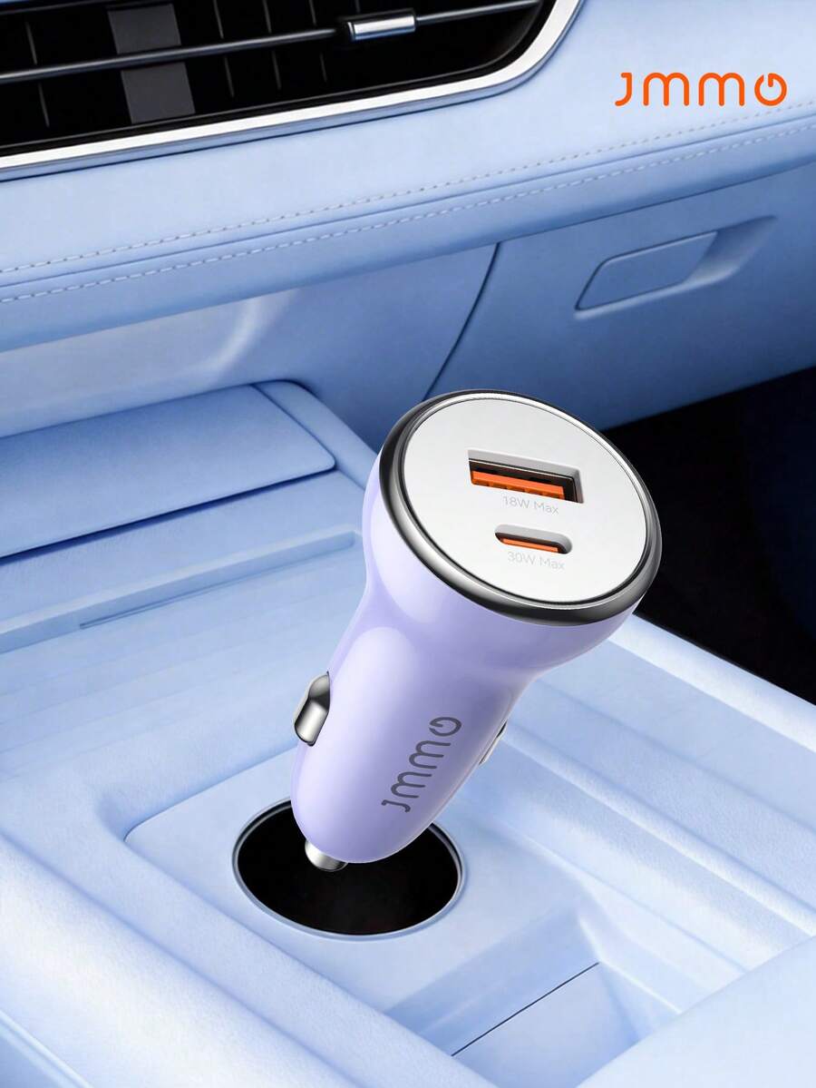 JMMO 48W 双端口快速车载充电器，USB-A 和 USB-C 端口充电器双端口车载 USB 充电器 - 紫色 - 查看 1
