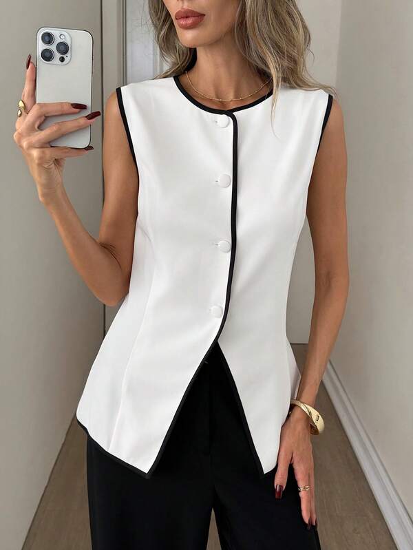 Easowa 夏季休闲撞色滚边背心