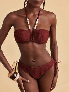 Travachic Bộ bikini gợi cảm buộc dây cổ màu trơn dành cho nữ, thích hợp mặc đi biển mùa hè. - Nhiều màu - Xem 1