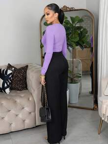 Melissa Matos Bodysuit Wanita Slim Fit Polos untuk Musim Semi, Wanita Bertubuh Mungil - Violet Purple - View 2