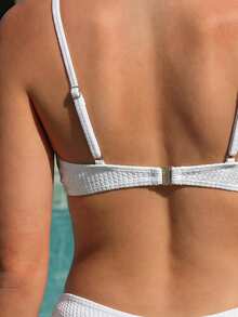 Swim Mod Solid Color Bikini Set For Beach Vacation - White - View 4
