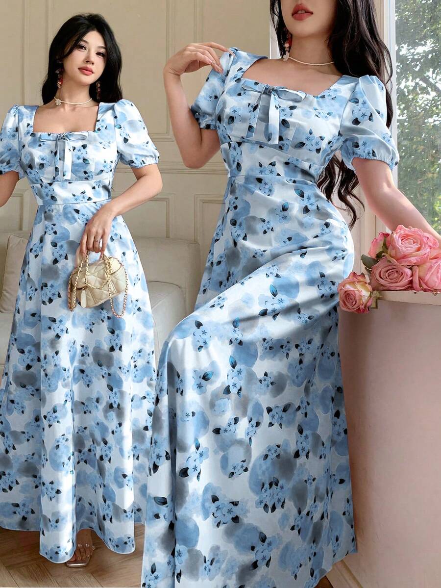 SHEIN Unity Elegant Floral Print Cinched Waist Dress, Summer | SHEIN USA
