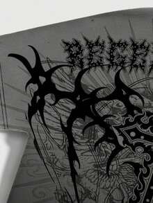 ROMWE MEN Goth Men's Street Style Batwing Sleeve Graphic T-Shirt, Suitable For Everyday Wear, Spring/Summer - Grey - View 4