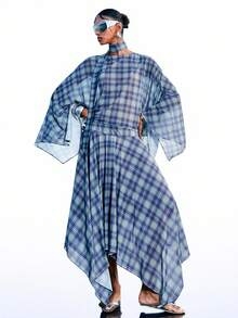 LYSMO 2026 New Arrive Minimalism Spring/Summer Women's Plaid Print Asymmetric Hem Casual Skirt - Olive Green - View 5