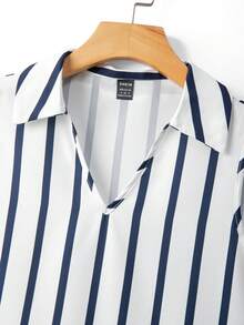 Franclia 女士时尚条纹办公通勤衬衫+中长收腰优雅半裙两件套 - 藍色 - 查看 7