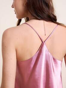 Hourtrue Conjunto de pijama con top de camiseta de satén y shorts - Púrpura malva - Ver 3