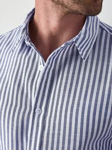 Core Aspect Cămașă bărbătească cu dungi, casual, business, mânecă lungă, cămașă cu guler albastru, cămașă de costum formal, cămașă albă bărbătească, versatilă pentru purtare zilnică, cămașă bărbătească albastră și albă, cămașă business casual de vară, cămașă cu dungi bărbătească, smart casual, cămașă bărbătească din amestec de in, cu dungi albastre și albe, cămașă casual cu dungi, top vintage slim fit pentru ieșiri zilnice/ Cămașă bărbătească cu dungi albastre și albe, ținută streetwear supradimensionată cu mânecă lungă pentru escapade de weekend - Albastru - Vizualizare 9