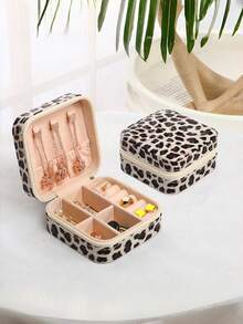 1 pieza Caja de almacenamiento de joyas en miniatura, estuche de viaje con cremallera para exhibición de joyas para aretes, collares, anillos, caja de joyas de cuero portátil, bolsa de almacenamiento de cosméticos, mini bolsa, estuche de maquillaje de viaje, bolsa de accesorios de maquillaje - Multicolor - Ver 5