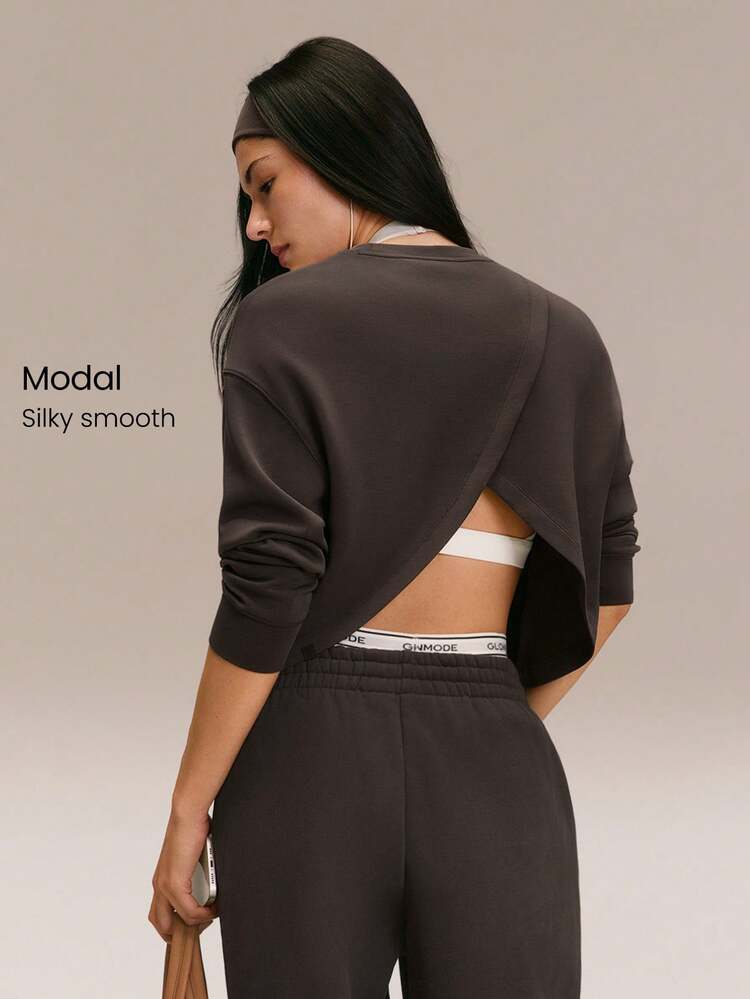 SoftCalm Modal Easy Glow Soft Silky-Smooth Breathable Crossover Back Pullover Sweatshirt Daily Casual Wear