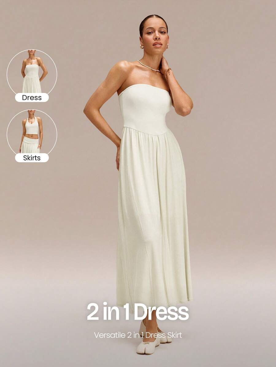 GLOWMODE 2-In-1 Two-Way Wear Strapless Dress Keep It Breezy Ultra-Fine Soft Texture Side Pockets  Foldable Daily Casual Wear