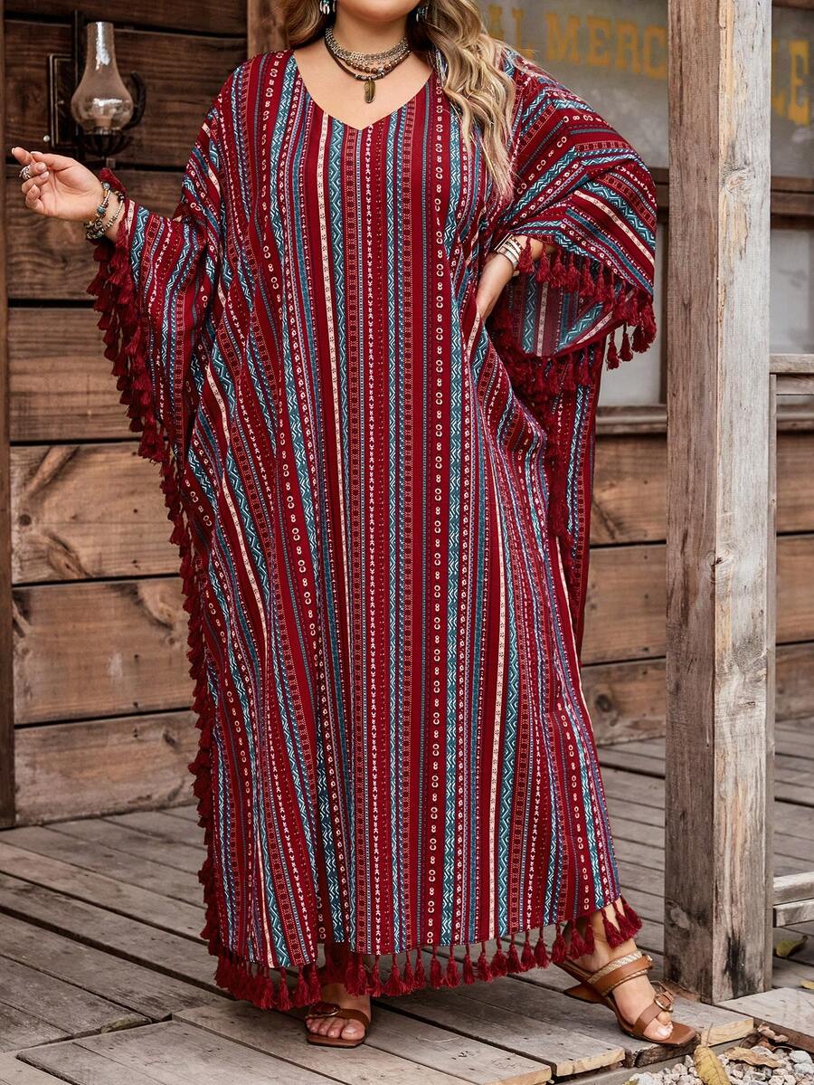 SHEIN CURVE+ Curve 尺码 US22 音乐节、海滨度假、波西米亚风女士条纹印花连衣裙 假扮波西米亚风女士服装 非洲女装 女士连衣裙 夏季热带连衣裙 女士商务休闲装 女士优雅连衣裙 休闲女装 毕业礼服 生日及活动礼服/办公室礼服/教堂礼服/婚纱/节日礼服