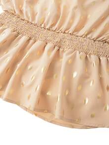 GlowEve CURVE Damen Große Größen Neue Khaki Gold Perle Dekor Knopf Lässig Elegant V-Ausschnitt Gerafftes Oberteil, geeignet für Urlaub und Dates, Frühling/Sommer - Khaki - Übersicht 4