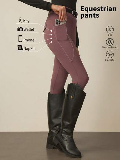 With My Calm Women's Pocket Fitted Leggings, Casual Sportswear For Daily Wear And Horseback Riding, Suitable For All Seasons Equestrian Pants Women S Leggings With Pockets Yoga Pants With Pockets Horse Riding Pants Riding Breeches Women's Leggings