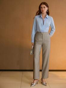 MOTF PREMIUM WOMEN'S CLASSIC HERRINGBONE CARROT PANTS WITH ELASTIC WAIST, SLIM FIT, SPRING/SUMMER - Khaki - View 6