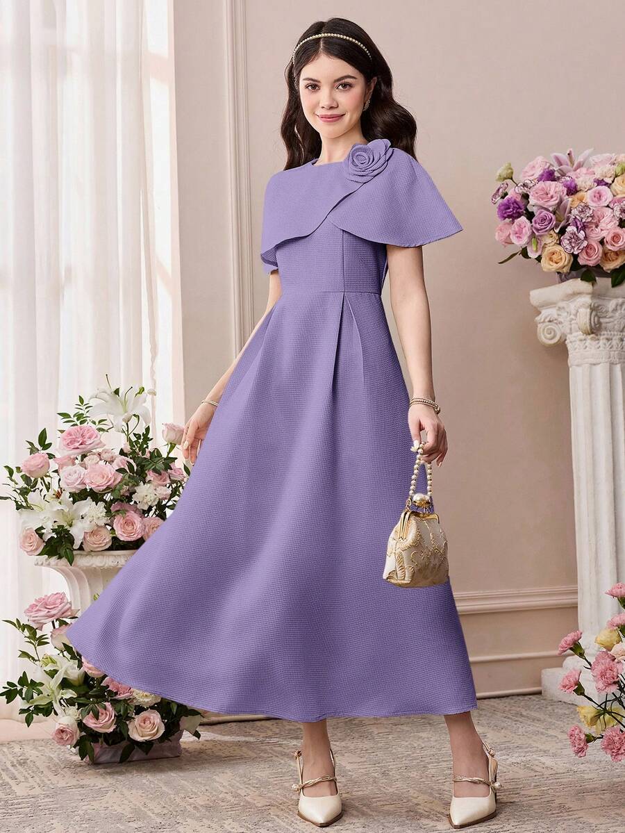 Pitira 儿童春夏少女紫色编织3D花卉披肩二合一连衣裙薰衣草色连衣裙教堂连衣裙淡紫色连衣裙伴娘礼服女士紫色连衣裙舞会礼服柔软薰衣草色连衣裙女士淡紫色连衣裙女士紫色优雅连衣裙女士紫色连衣裙长款连衣裙舞会礼服 - 紫色 - 查看 1
