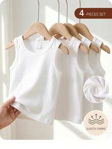 SHEIN (4 Packs)Kids Tween Boy Casual Simple Comfortable Vest, Stylish And Suitable For Spring And Summer - White - View 4