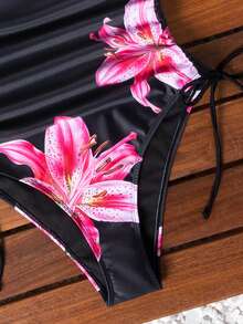 Áo tắm liền thân Swim Mod New Summer dành cho nữ, màu vàng nhạt, kiểu dáng tươi mới, in 3D, dây mảnh, có dây rút bên hông. - màu đen - Xem 5