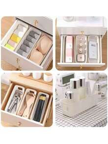 3/5/10 piezas Cajas de almacenamiento de plástico blanco - Organizadores multiusos apilables para el hogar, la oficina, la residencia universitaria y la escuela, perfectos como regalo práctico - Multicolor - Ver 4