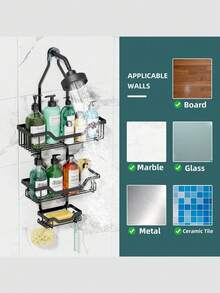 CASEGRACE 1pc Shower Caddy Over Shower Head, Large Hanging Shower Caddy With 12 Hooks For Razor Sponge, Over The Shower Head Storage Rack With Soap Basket, Hanging Shower Organizer For Bathroom Bathroom Accessories - Multicolor - View 5