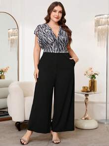 Reflora Bộ áo liền quần cỡ lớn dành cho nữ, bộ áo liền quần thanh lịch, bóng bẩy thích hợp cho tiệc tùng và tụ họp, áo liền quần màu đen có túi, phù hợp cho mùa thu và mùa đông. - màu đen - Xem 4