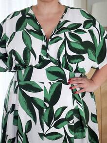 Pretty and Ole Robe élégante à col V et fleurs pour femmes, pour le printemps/été et les fêtes - Vert - Voir 3