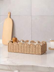 1 pièce Panier de rangement tressé avec poignées, organisateur fait main pour papier toilette, serviettes, cosmétiques, étagère, table, salon, décoration de maison multifonctionnelle - multicolore - Voir 1