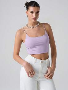 SHEIN EZwear 薰衣草色露脐休闲背心，情人节/新年女士礼物 - 淡紫色 - 查看 5